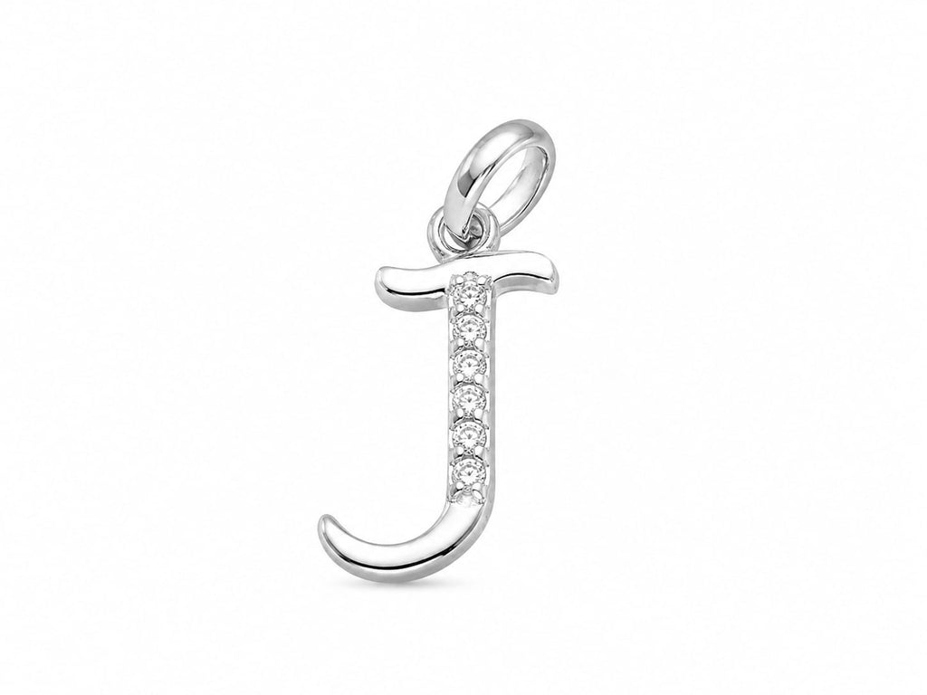 Elegant Silver-Tone Initial "J" Pendant with Crystal Accents