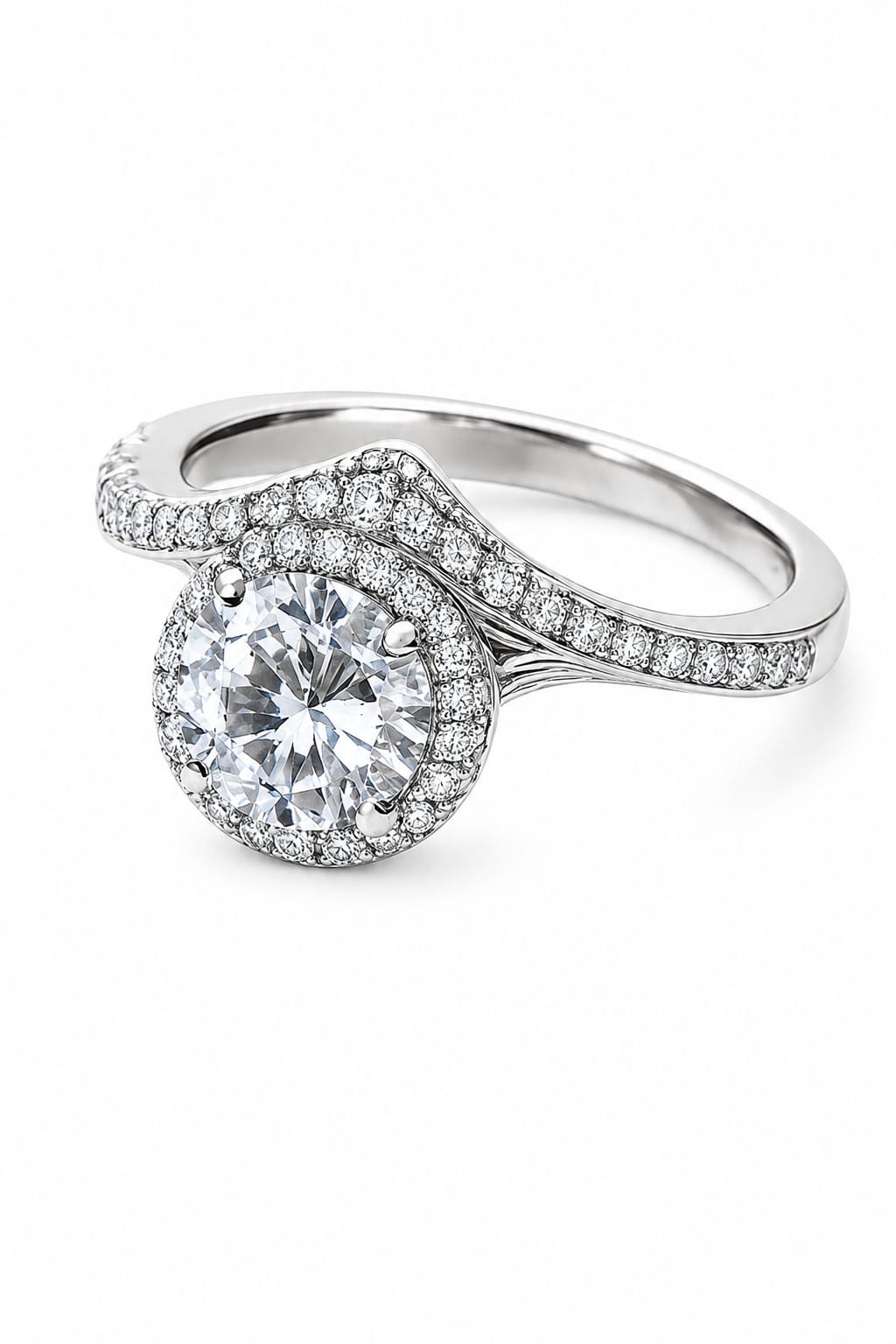 Luxury Halo Solitaire Ring – Silver-Tone Crystal Statement Ring for Women