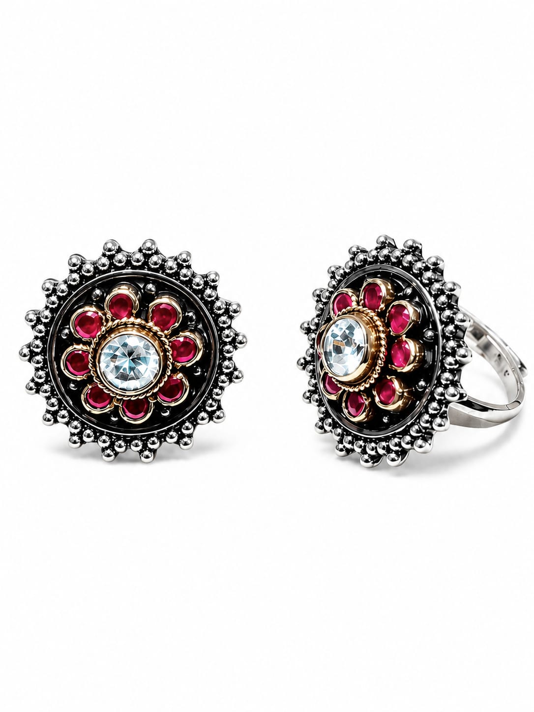 925 Sterling Silver Oxidized Floral Toe Rings for Women