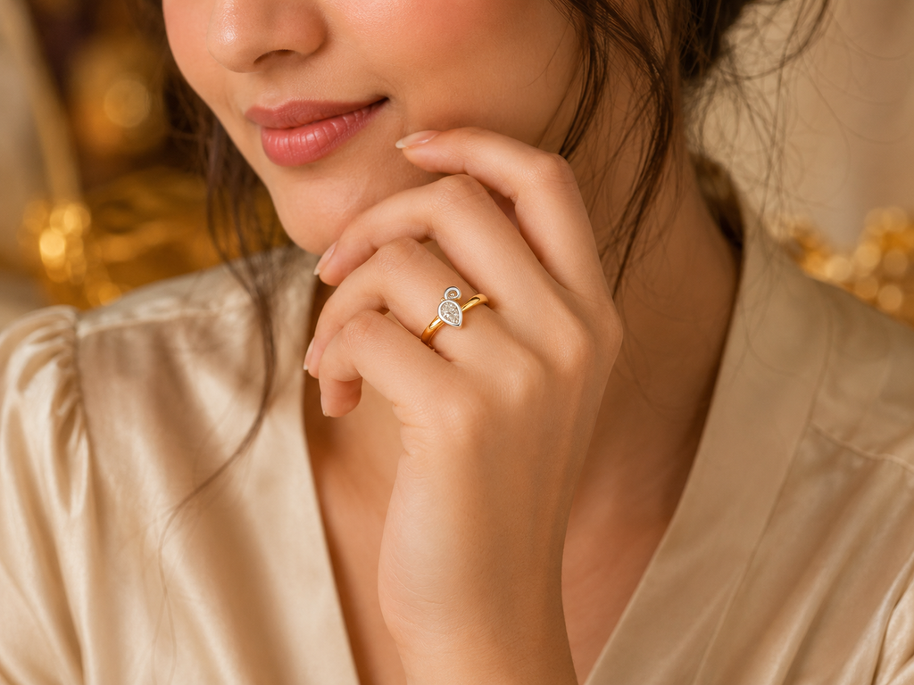 Elegant Pear Shape CZ Gold Ring for Women
