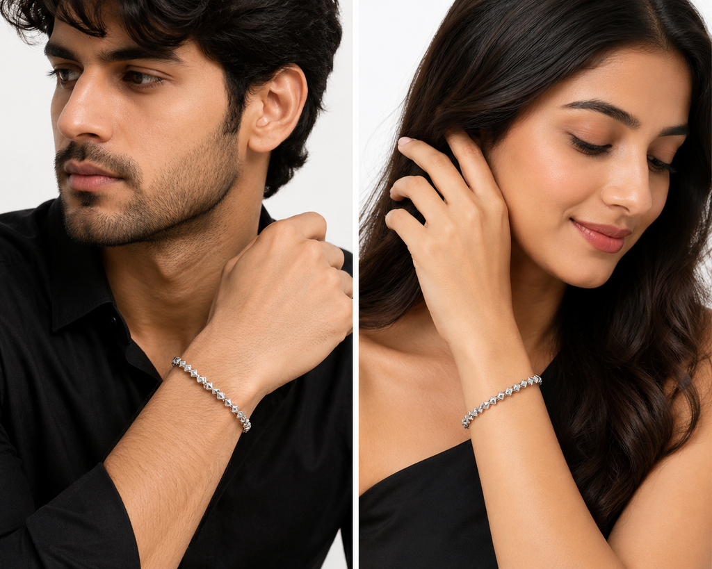 Kritharth Jewels Geometric Link Bracelet – Premium Silver Finish