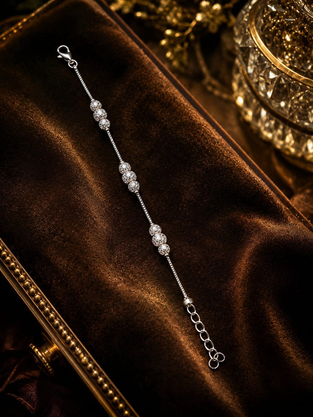 925 Sterling Silver Cubic Zirconia Beaded Adjustable Bracelet for Women