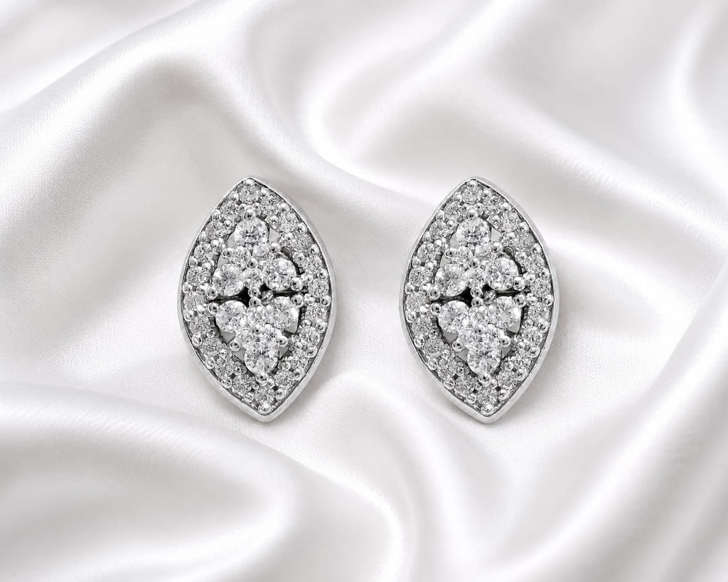 Elegant Marquise Floral CZ Stud Earrings – Silver Finish