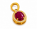 Ruby Halo Pendant Charm – Gold-Plated Oval Gemstone Pendant