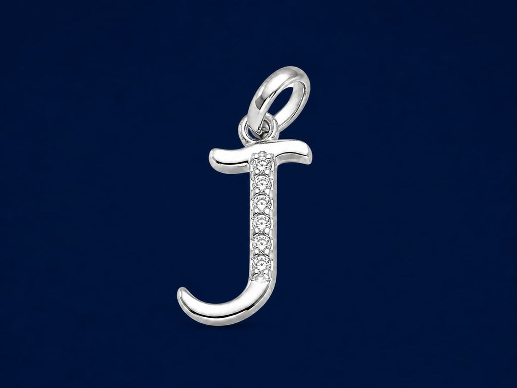 Elegant Silver-Tone Initial "J" Pendant with Crystal Accents