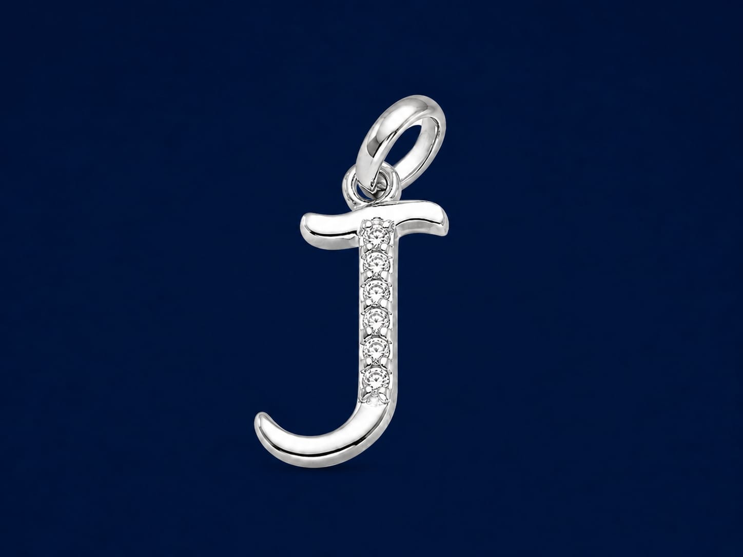Elegant Silver-Tone Initial "J" Pendant with Crystal Accents