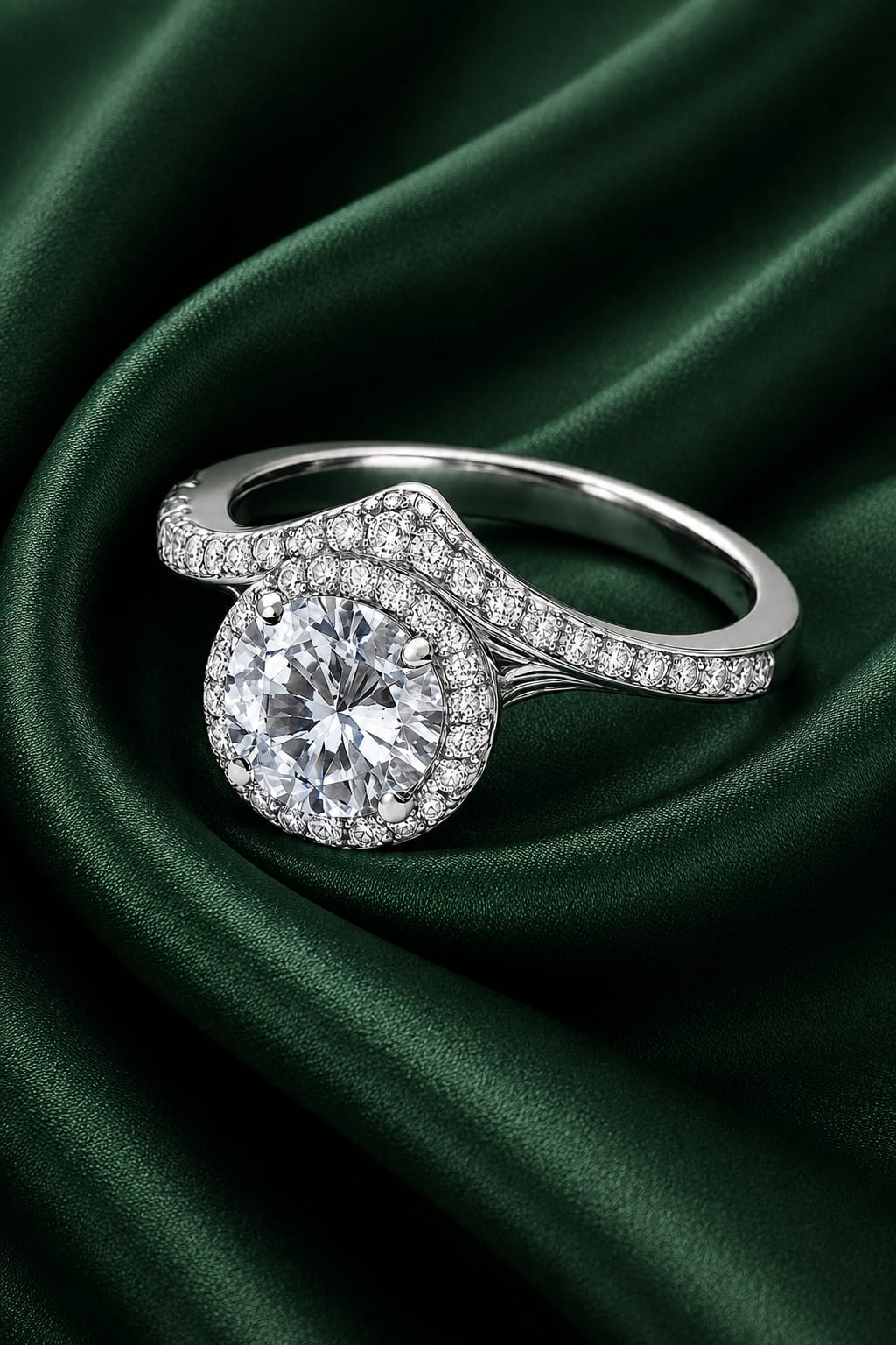 Luxury Halo Solitaire Ring – Silver-Tone Crystal Statement Ring for Women