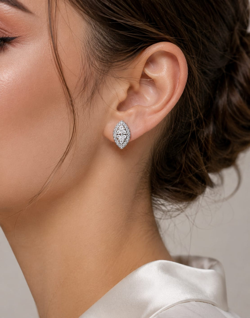 Elegant Marquise Floral CZ Stud Earrings – Silver Finish