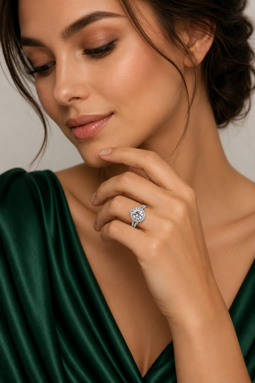 Luxury Halo Solitaire Ring – Silver-Tone Crystal Statement Ring for Women