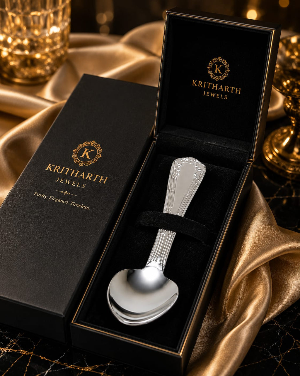 Kritharth Jewels 999 Pure Silver Baby Feeding Spoon