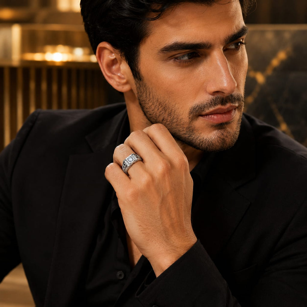 Sterling Silver Geometric Solitaire Ring for Men