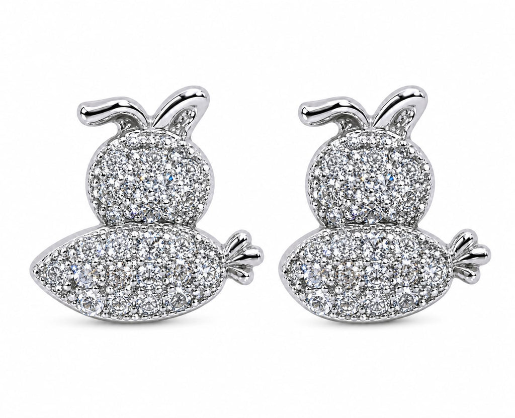 Cute Bunny Crystal Stud Earrings – Silver Plated Sparkle Collection