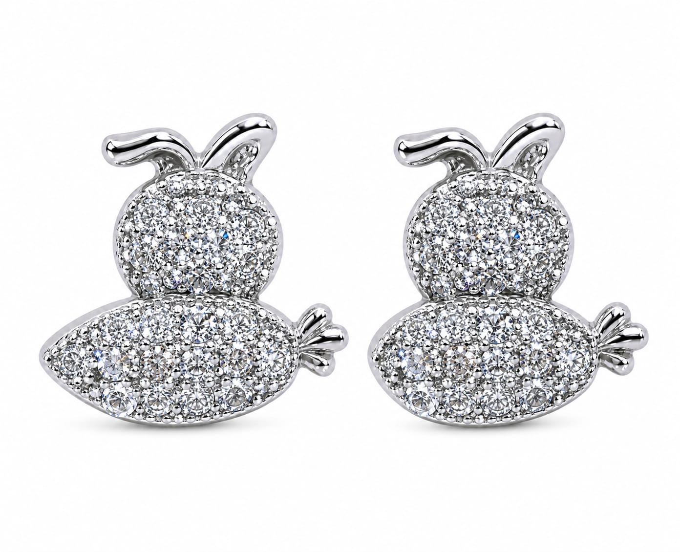 Cute Bunny Crystal Stud Earrings – Silver Plated Sparkle Collection