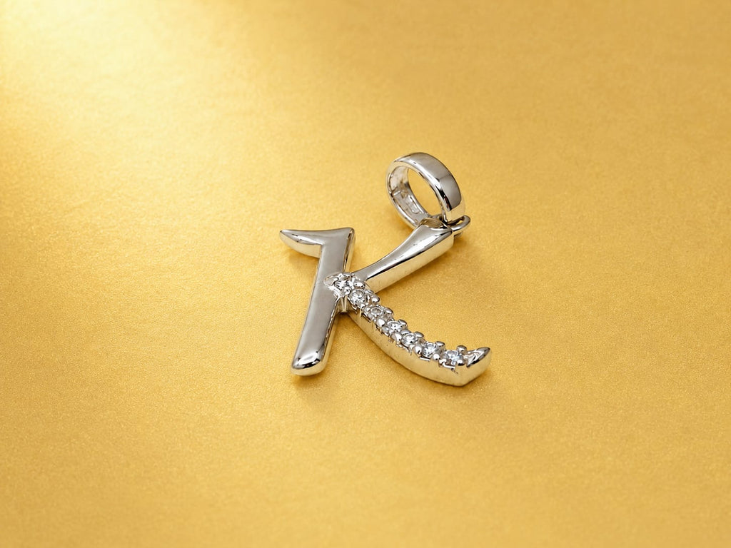 Sparkling Silver-Tone Initial "K" Pendant with Crystal Accents