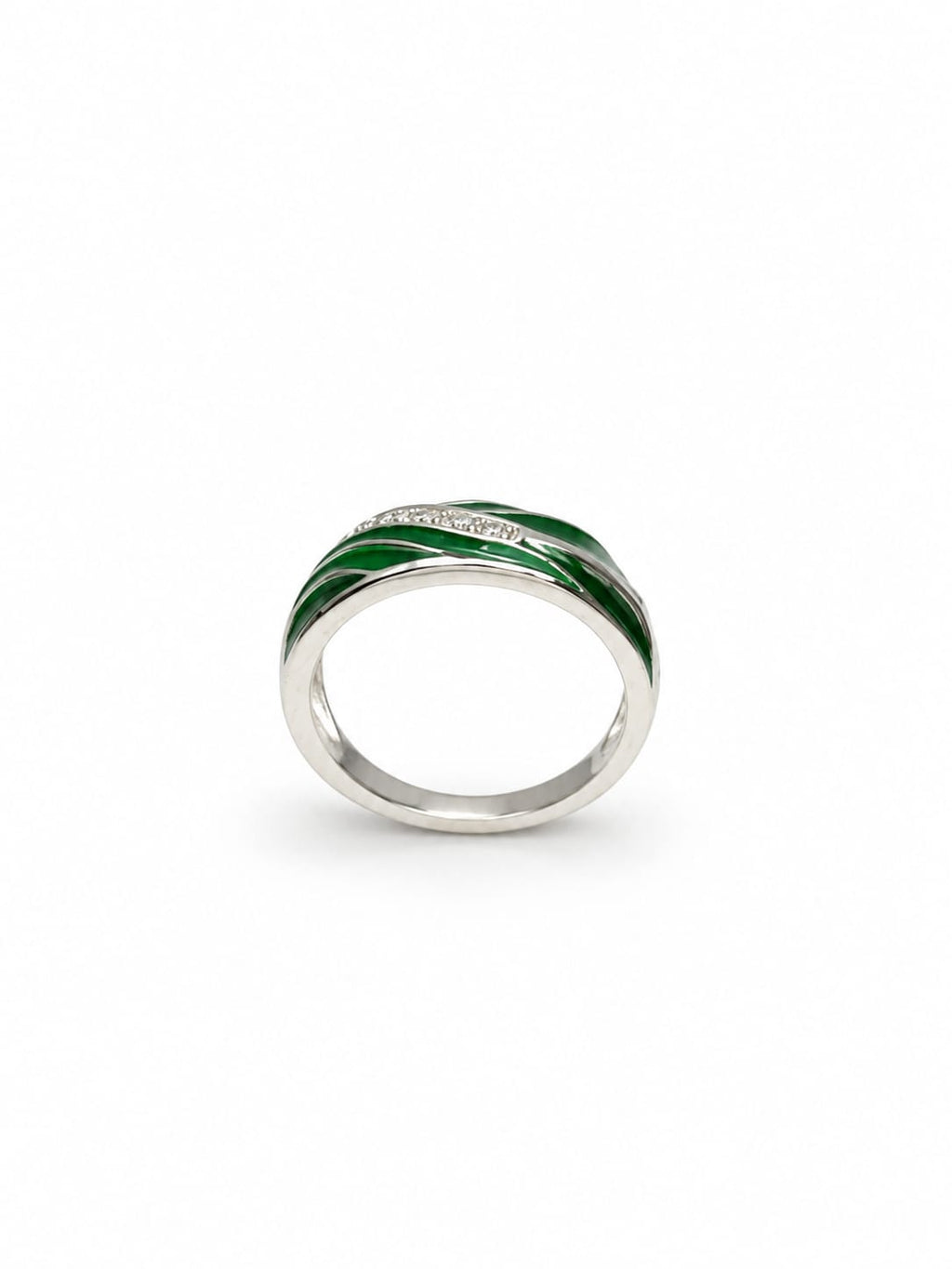 Kritharth Jewels Sterling Silver Green Enamel Ring with Zircon Accent