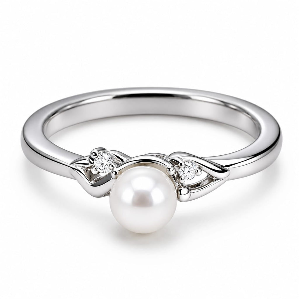 Elegant Pearl Solitaire Ring – Silver-Tone Pearl & Crystal Ring for Women