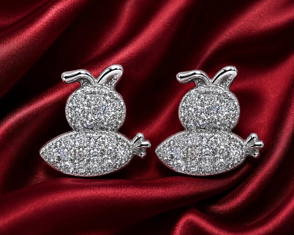 Cute Bunny Crystal Stud Earrings – Silver Plated Sparkle Collection