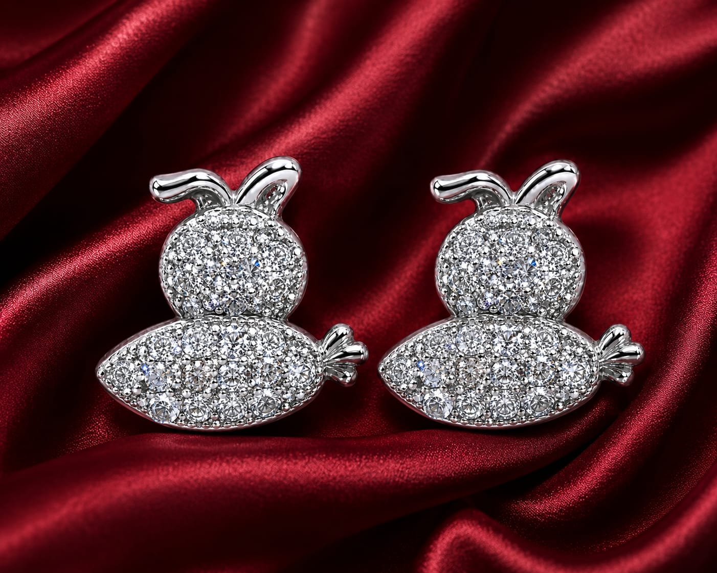 Cute Bunny Crystal Stud Earrings – Silver Plated Sparkle Collection