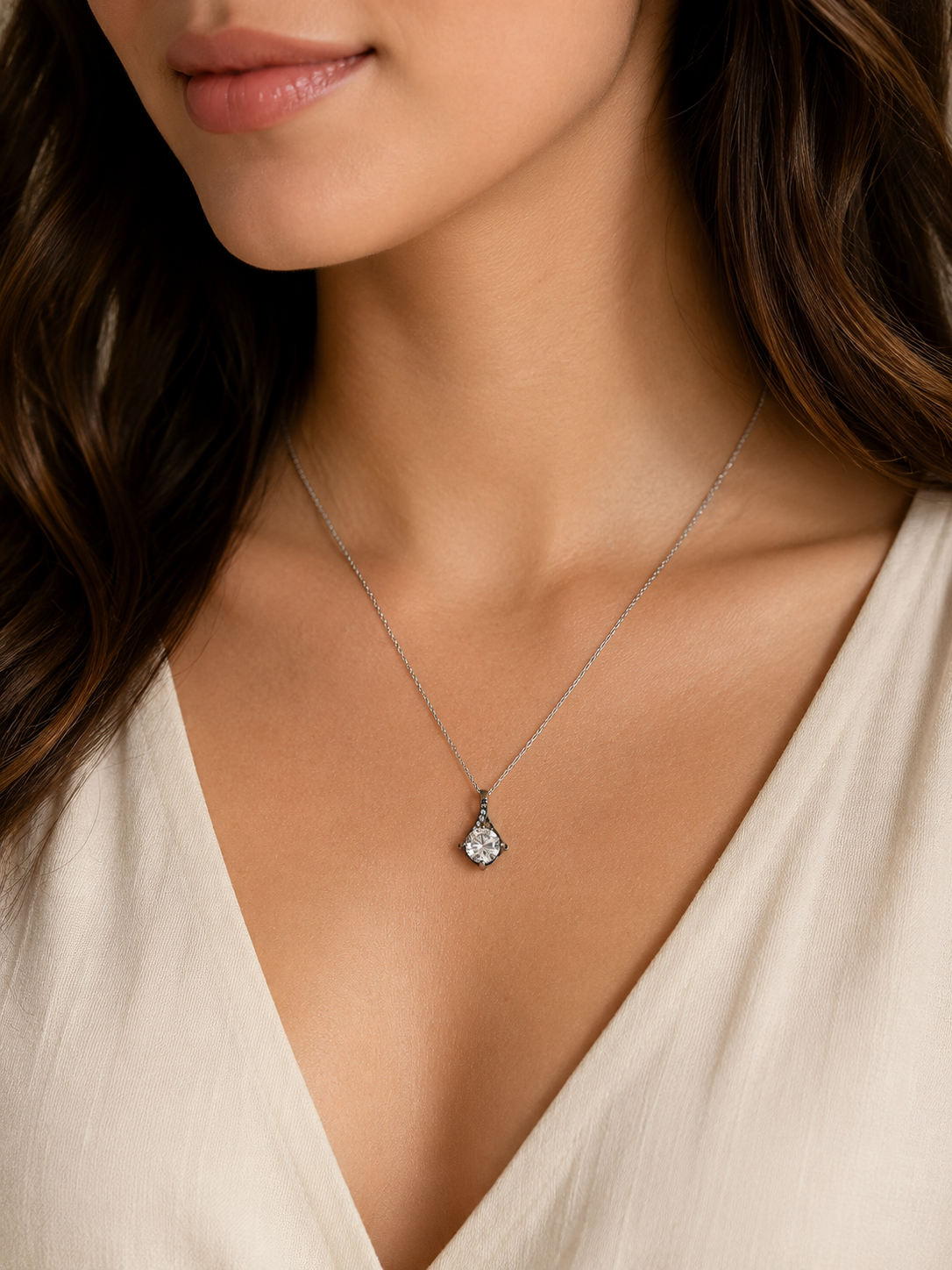 Classic Solitaire Crystal Pendant – Silver-Tone Sparkling Necklace Charm