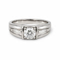 Classic Men's Solitaire Ring – Silver-Tone Statement Ring with Baguette Accents