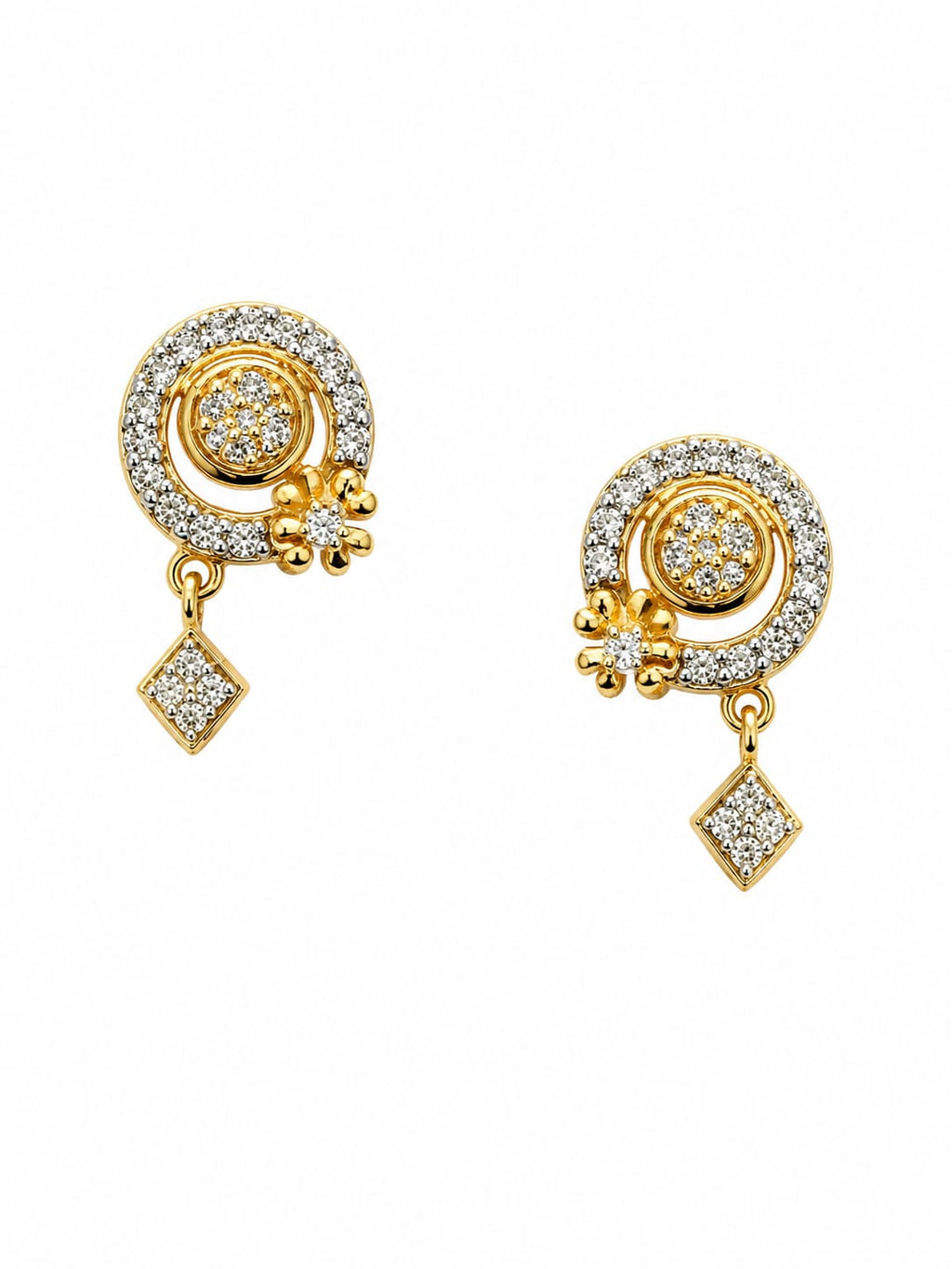 18K Gold  CZ Floral Drop Stud Earrings