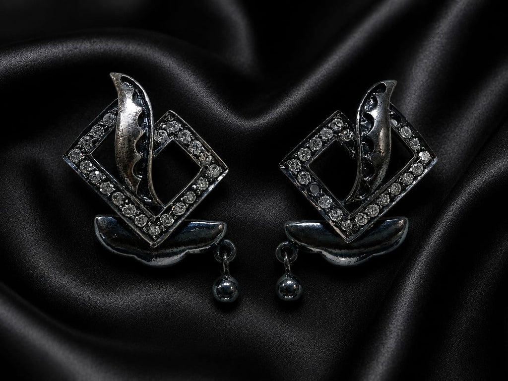 Vintage Geometric Crystal Drop Earrings – Black Rhodium Finish