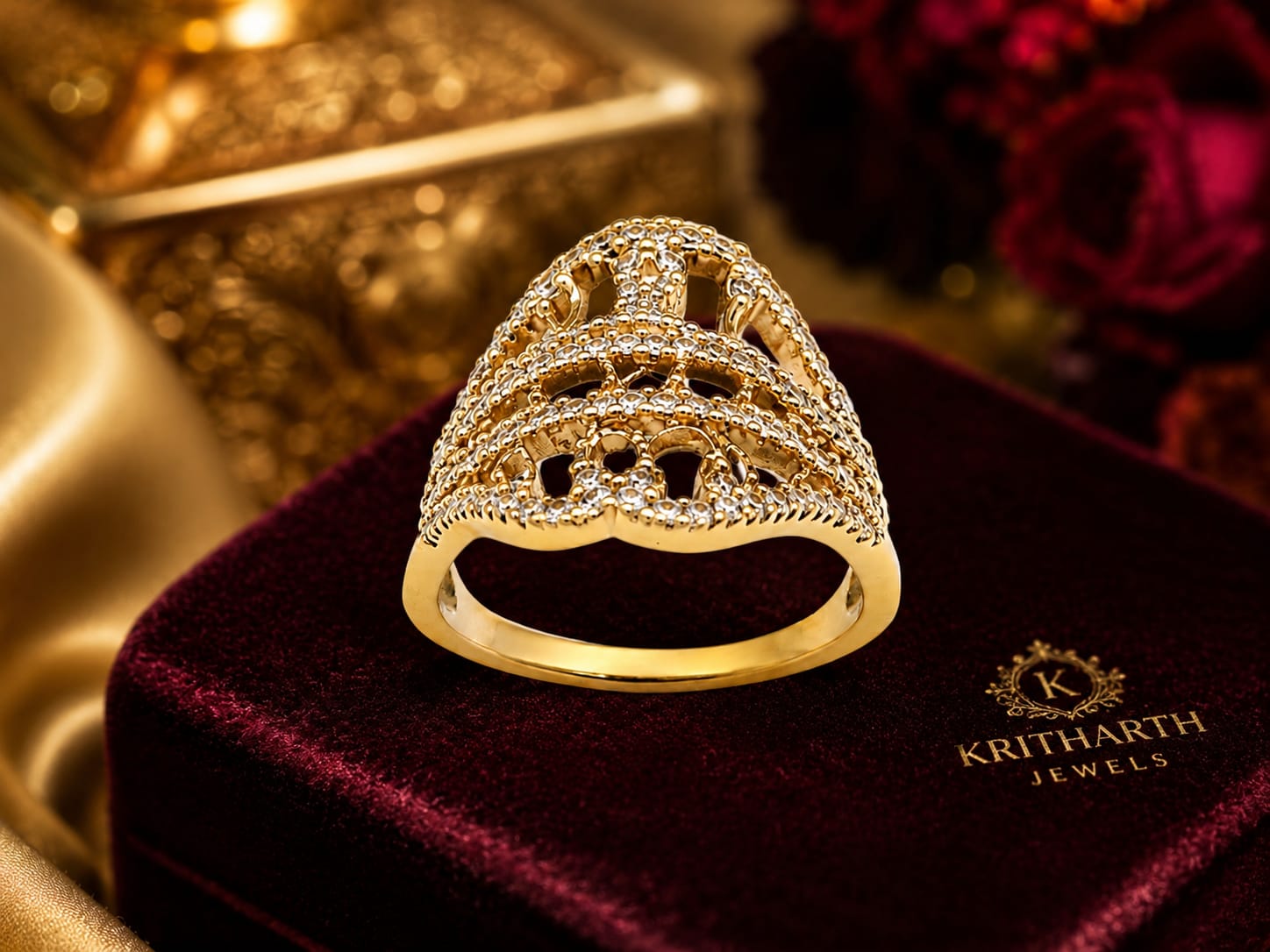 Kritharth Jewels Elegant Gold-Plated Designer Ring for Women