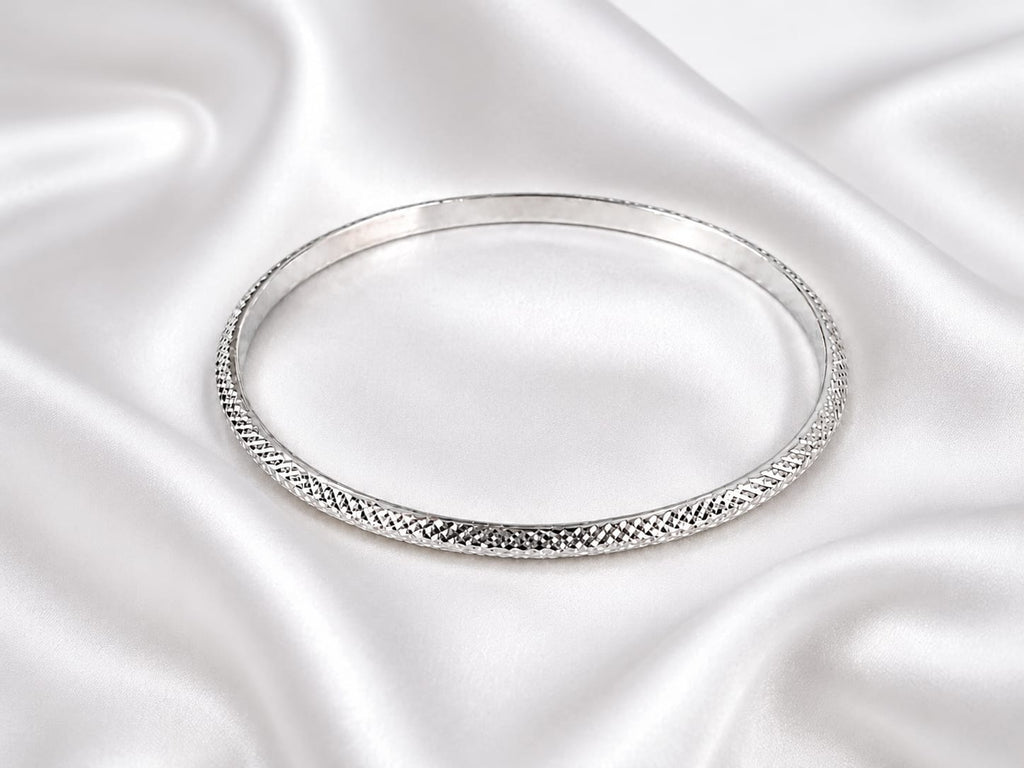 925 Sterling Silver Diamond-Cut Textured Bangle for Men