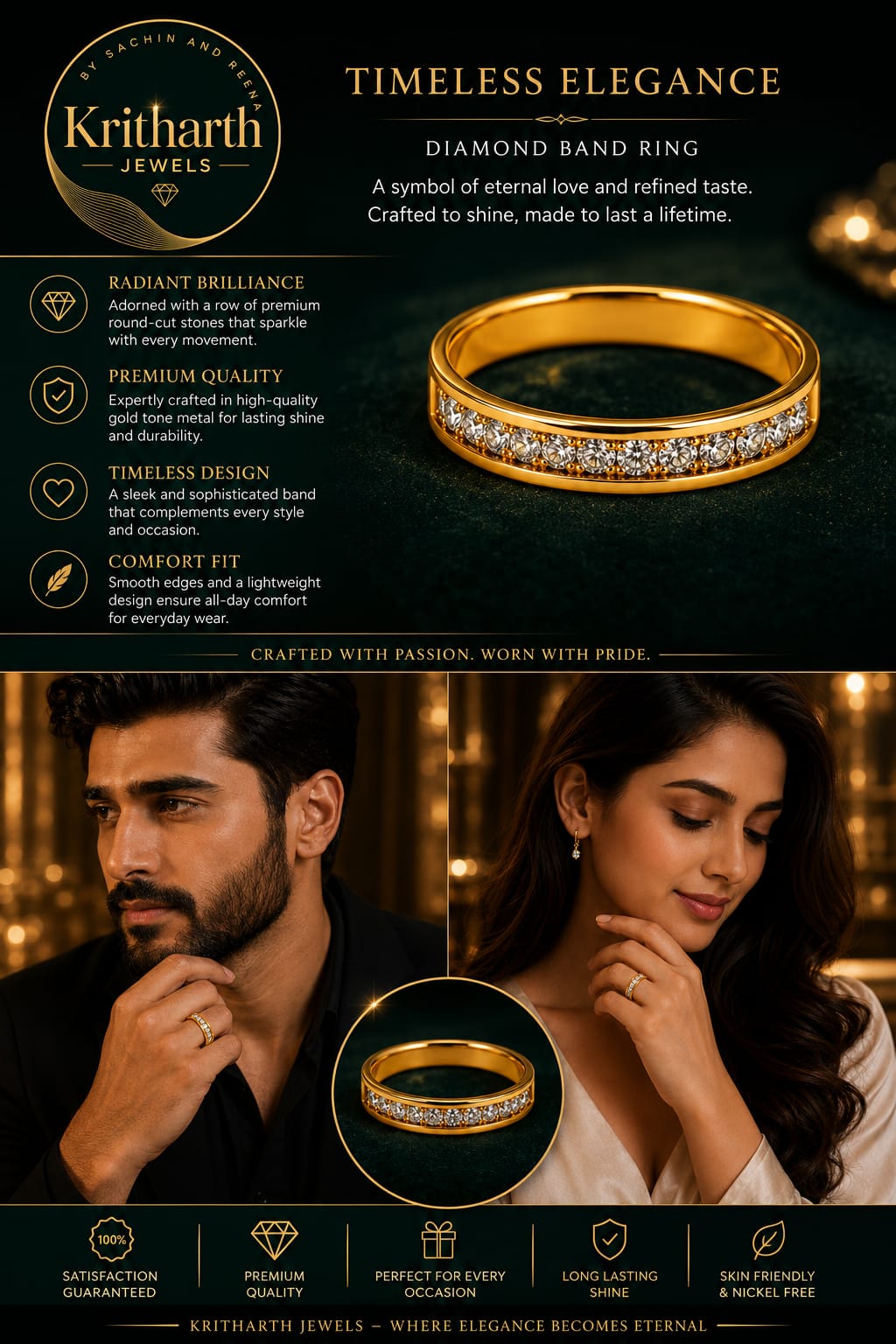 Kritharth Jewels 18K Gold Diamond-Studded Band Ring