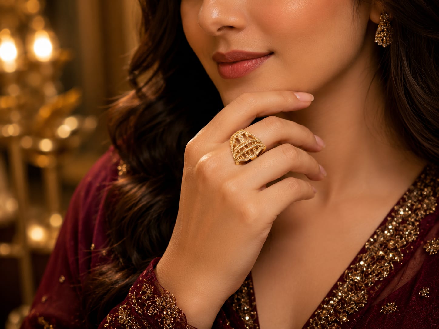 Kritharth Jewels Elegant Gold-Plated Designer Ring for Women