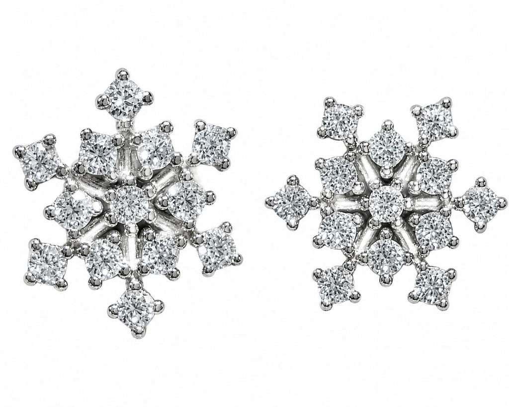 Sparkling Snowflake Crystal Stud Earrings – Silver Plated Winter Collection