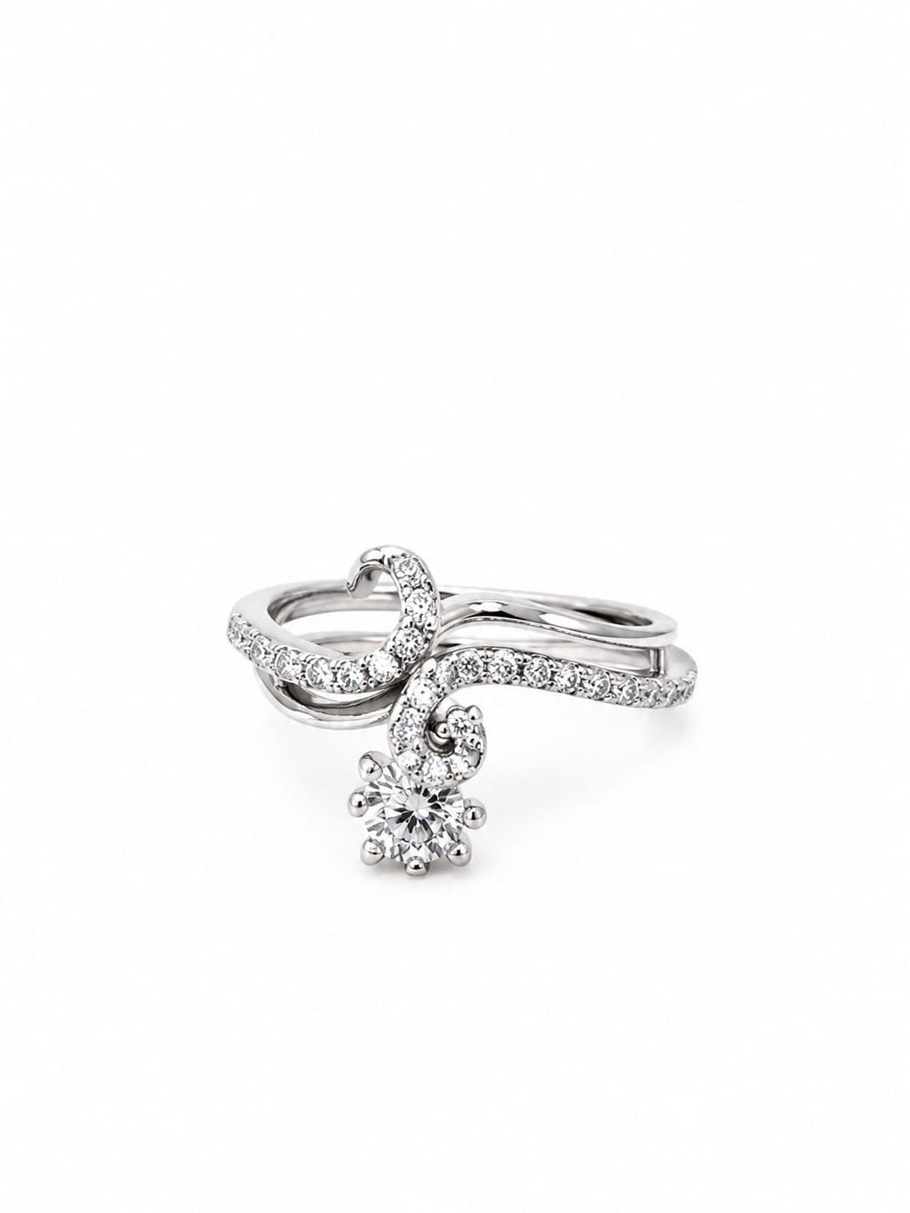 Elegant Swan Crystal Open Ring – Silver Finish Adjustable Ring for Women