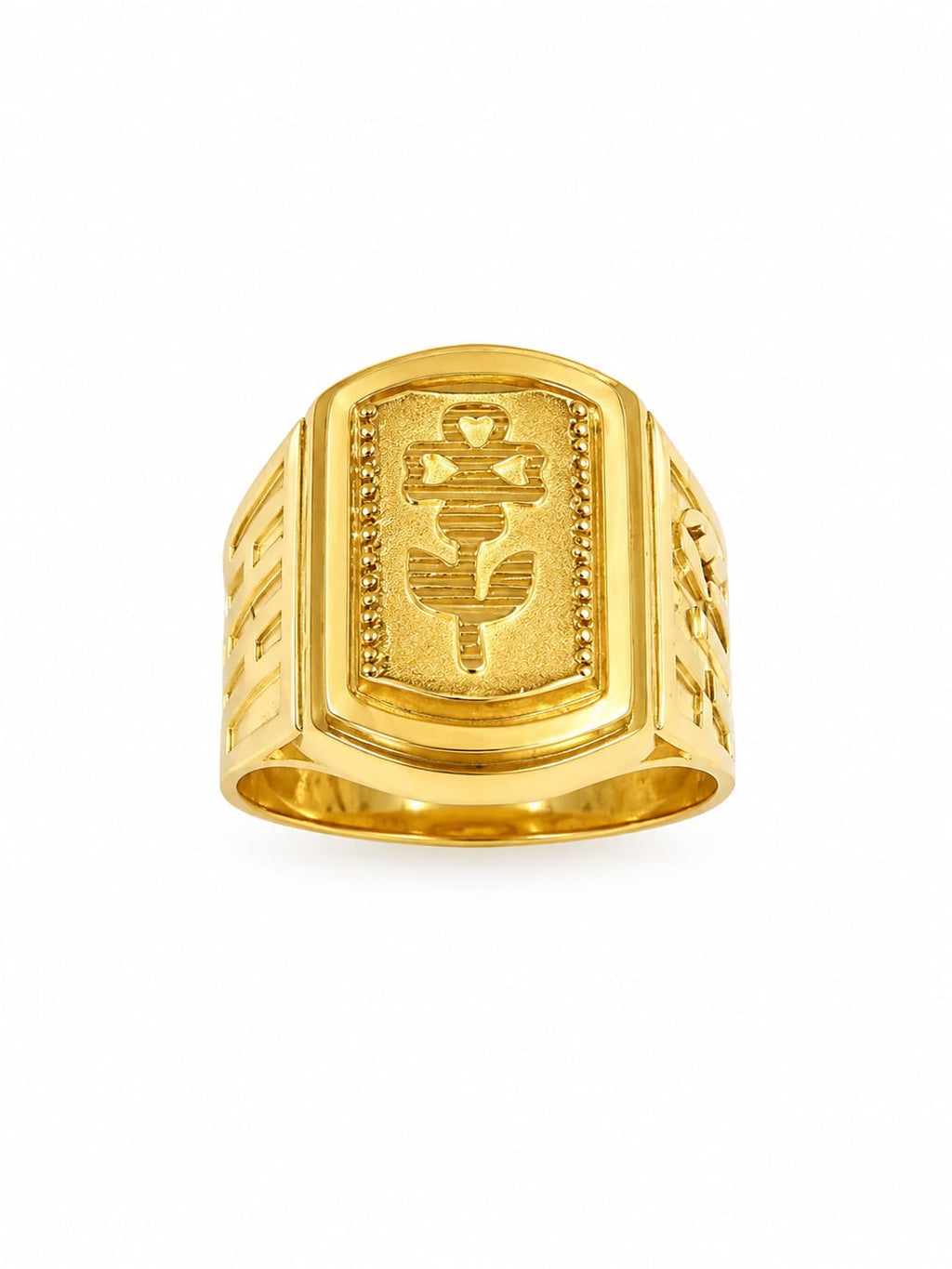 Kritharth Jewels Gold Floral Motif Statement Ring for Men in 22K