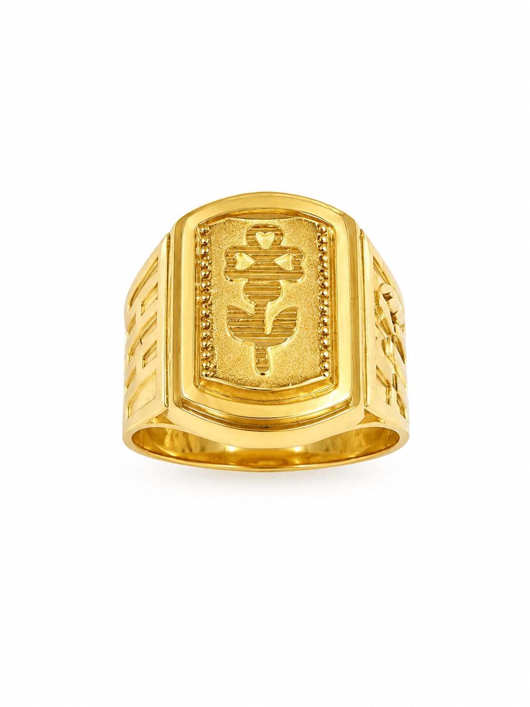 Kritharth Jewels Gold Floral Motif Statement Ring for Men in 22K