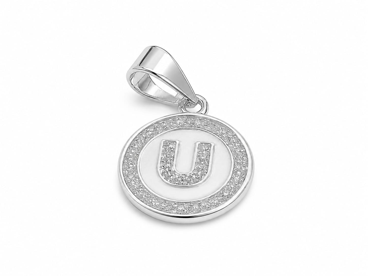 Silver-Tone Initial "U" Crystal Pendant Necklace Charm