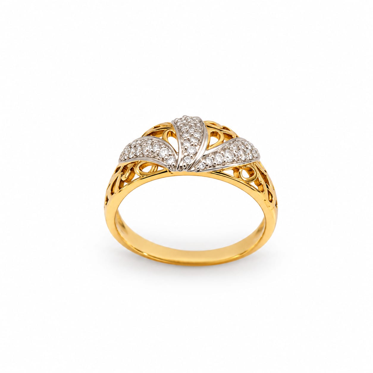 Kritharth Jewels 925 Sterling Silver Gold-Plated Floral Zircon Ring