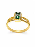 18K Gold Emerald & Diamond Geometric Ring for Women