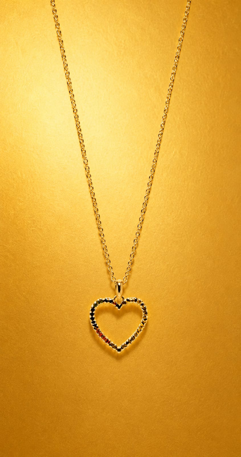Rainbow Heart Pendant Necklace – Elegant Gold-Tone Open Heart Charm