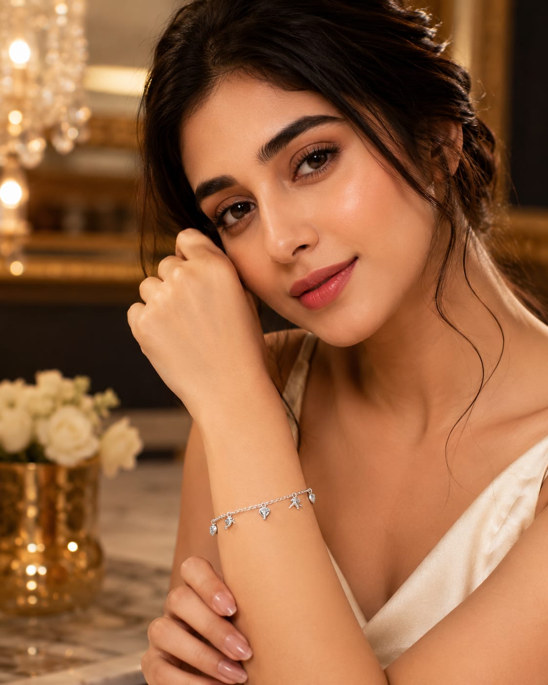 925 Sterling Silver Dainty Multi-Charm Adjustable Bracelet for Women