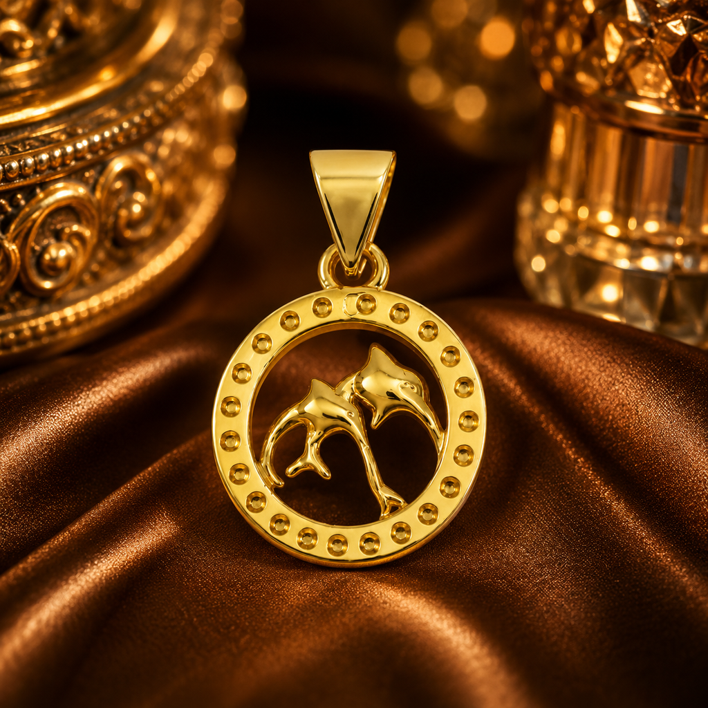 Gold Dolphin Circle Pendant | Elegant Marine-Inspired Charm for Men & Women