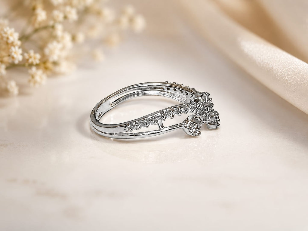 Elegant Triple-Stone Crystal Ring – Silver-Tone Floral Design