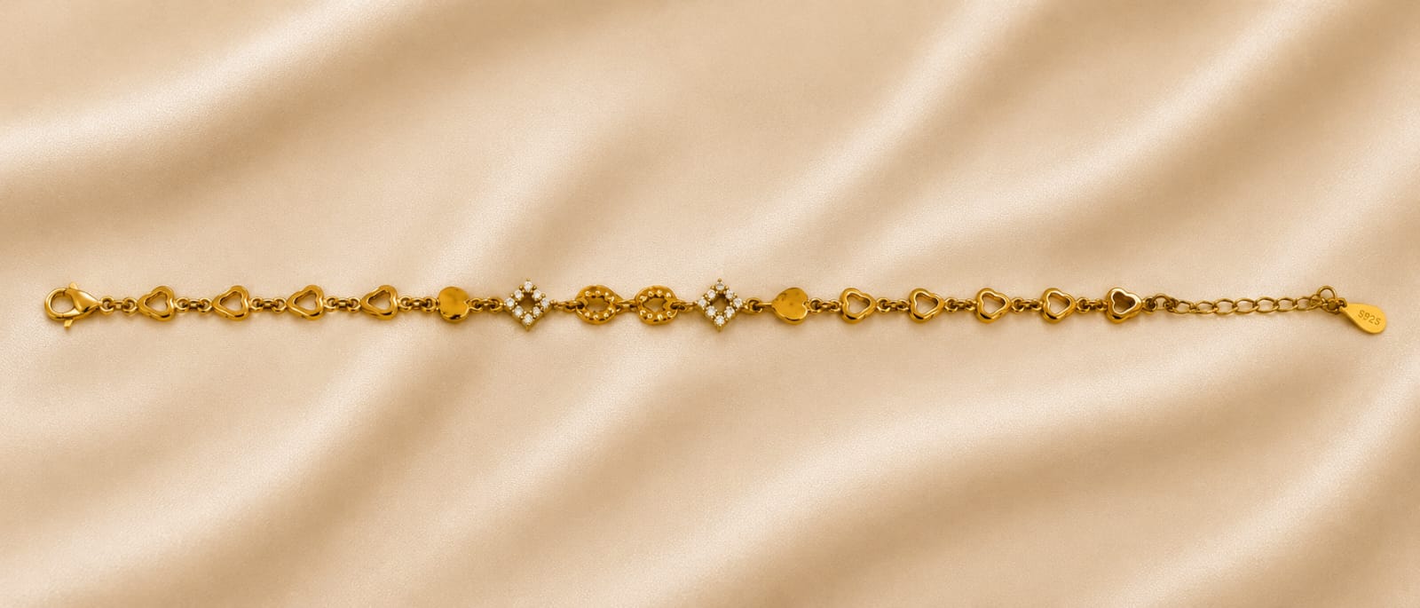 Kritharth Jewels 925 Sterling Silver Gold-Plated Heart Charm Bracelet