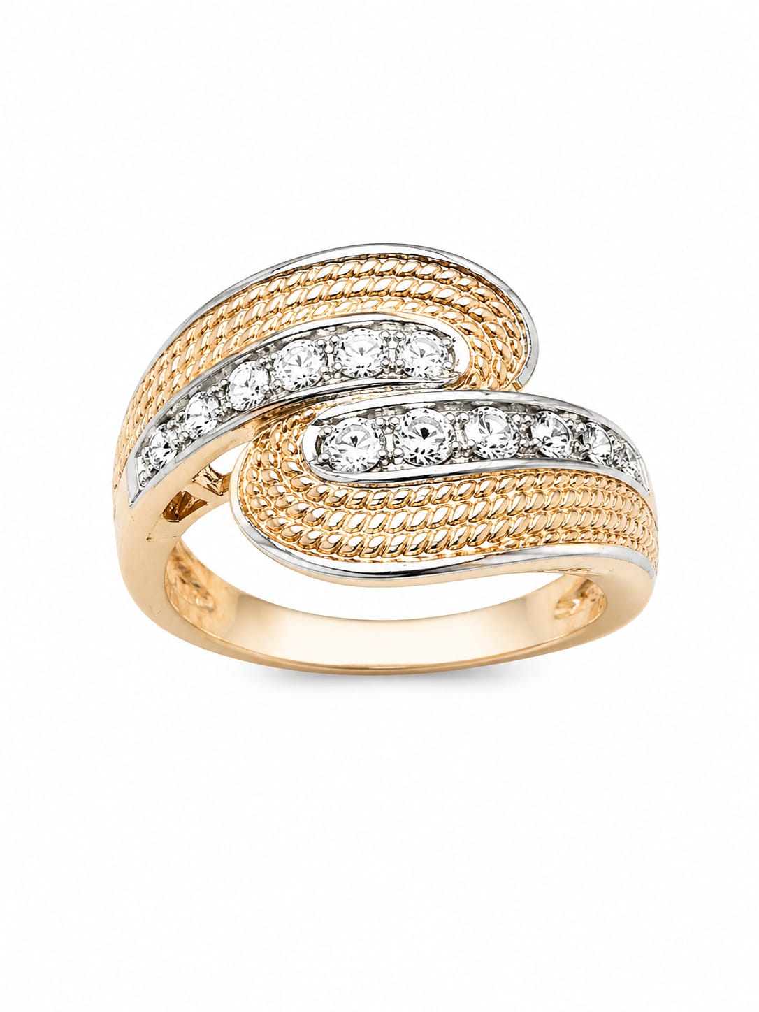 925 Sterling Silver Gold-Plated Crossover Ring with Cubic Zirconia for Women