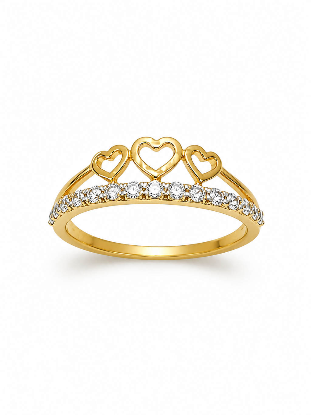 18K Gold Triple Heart Diamond Ring for Women