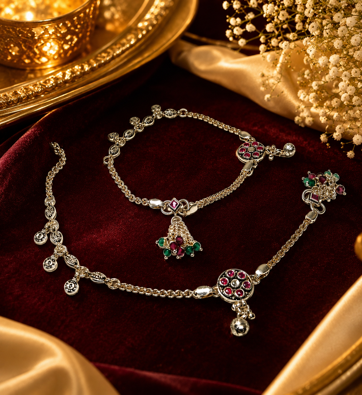 925 Sterling Silver Traditional Stone Anklet