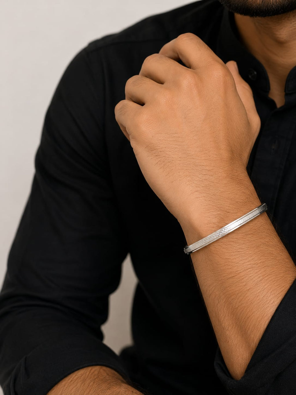 925 Sterling Silver Textured Kada for Men