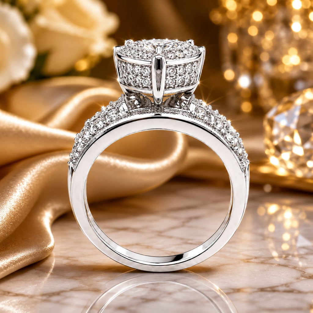 Kritharth Jewels Silver-Tone Halo CZ Engagement Ring for Women