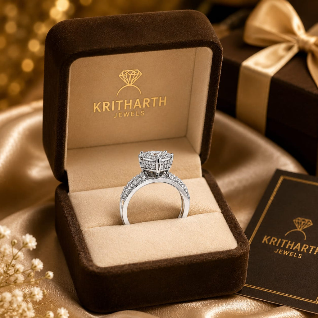 Kritharth Jewels Silver-Tone Halo CZ Engagement Ring for Women