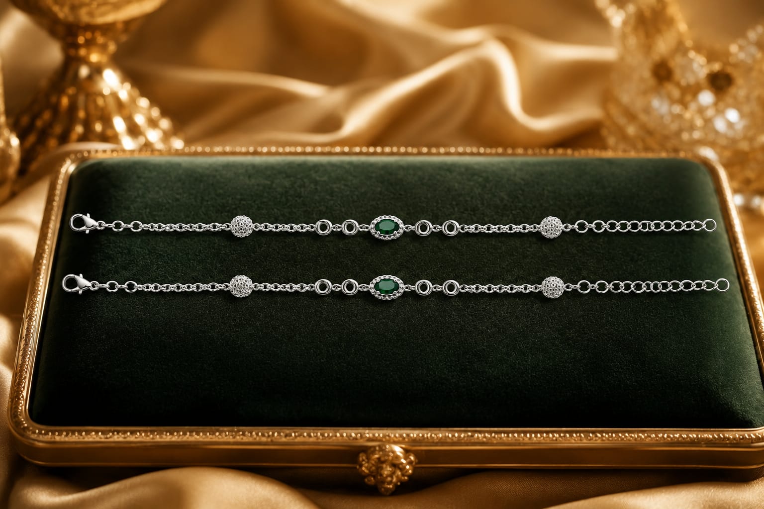 925 Sterling Silver Green Emerald CZ Adjustable Anklet for Women