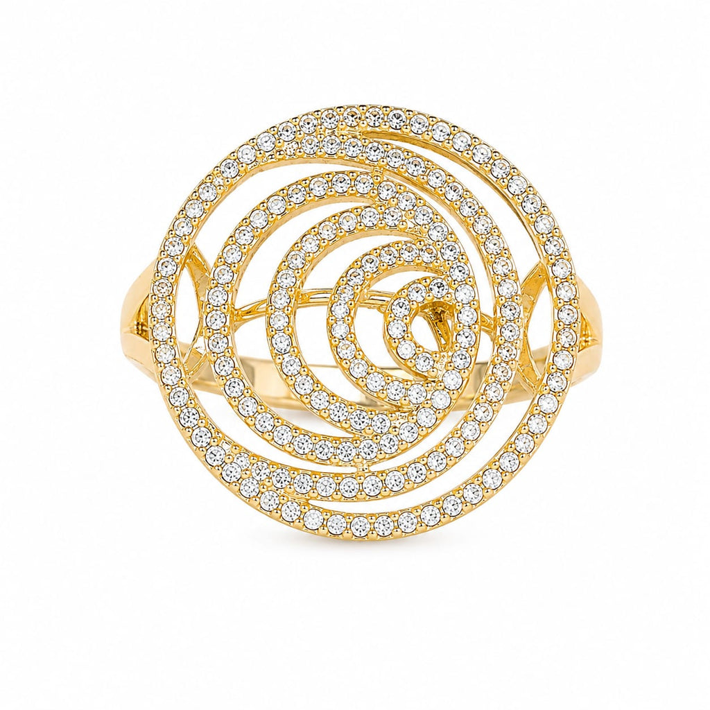 925 Sterling Silver Gold-Plated Spiral Statement Ring with Cubic Zirconia for Women